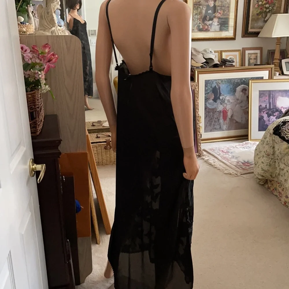 Vintage Black Long Floral Maxi Slip Dress